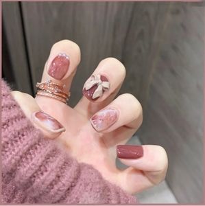 Dead Rose Pink Tie Bow Press on nails short